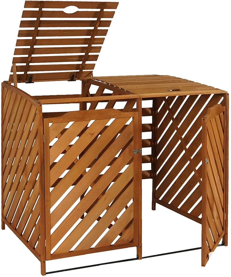 Abri de poubelles extérieur conteneurs à ordures jusqu'à 4 bacs 112x63x96 en bois certifié FSC marron 04_0005615