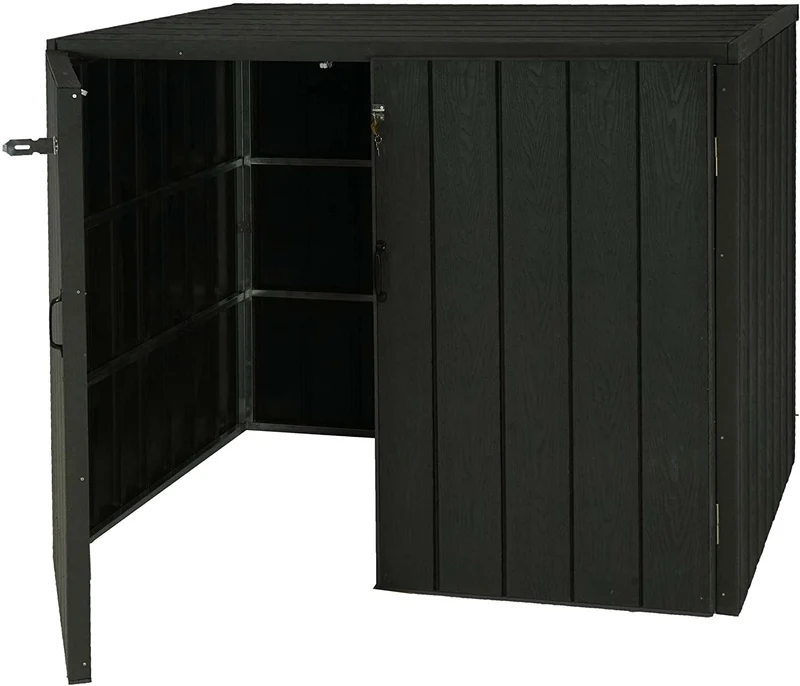 Abri de poubelles extérieur conteneurs à ordures jusqu'à 4 bacs 117x142x102 cm aspect métal bois, extensible anthracite 04_0005610
