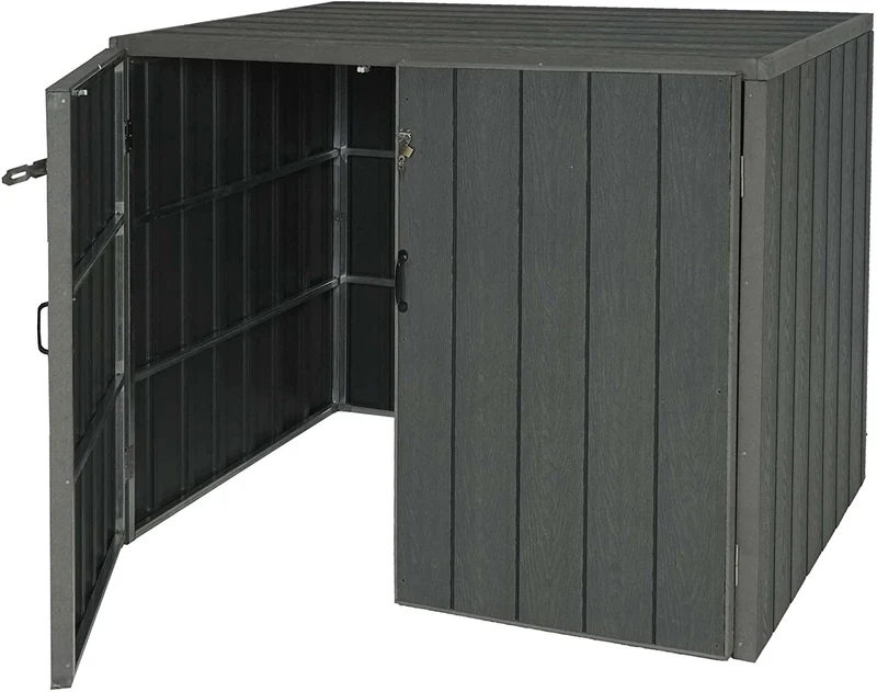 Abri de poubelles extérieur conteneurs à ordures jusqu'à 4 bacs 117x142x102 cm aspect bois métal extensible gris 04_0005606