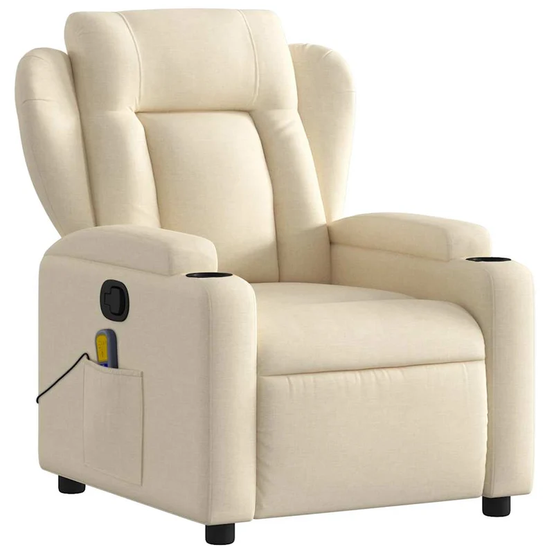 Fauteuil de relaxation TV fonction massage inclinable 6 points de massage en tissu crème DEC026892