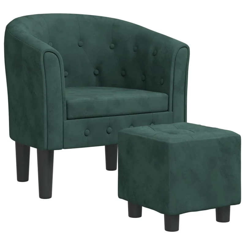 Fauteuil lounge design moderne avec repose-pieds dossier arrondi en velours vert foncé DEC026847