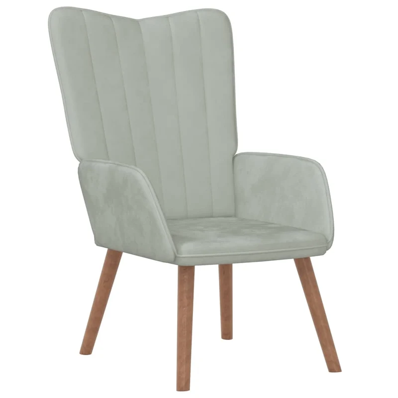 Fauteuil lounge chaise de canapé design moderne en velours gris clair pieds en bois DEC026672