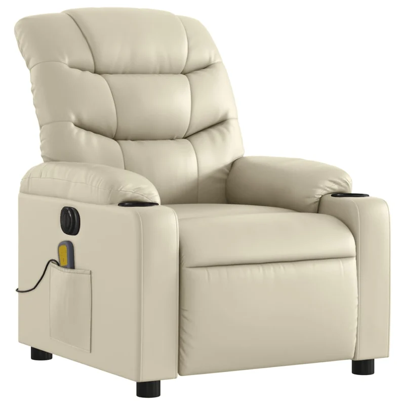 Fauteuil de relaxation TV fonction massage inclinable électrique 6 points de massage en PVC crème DEC027147