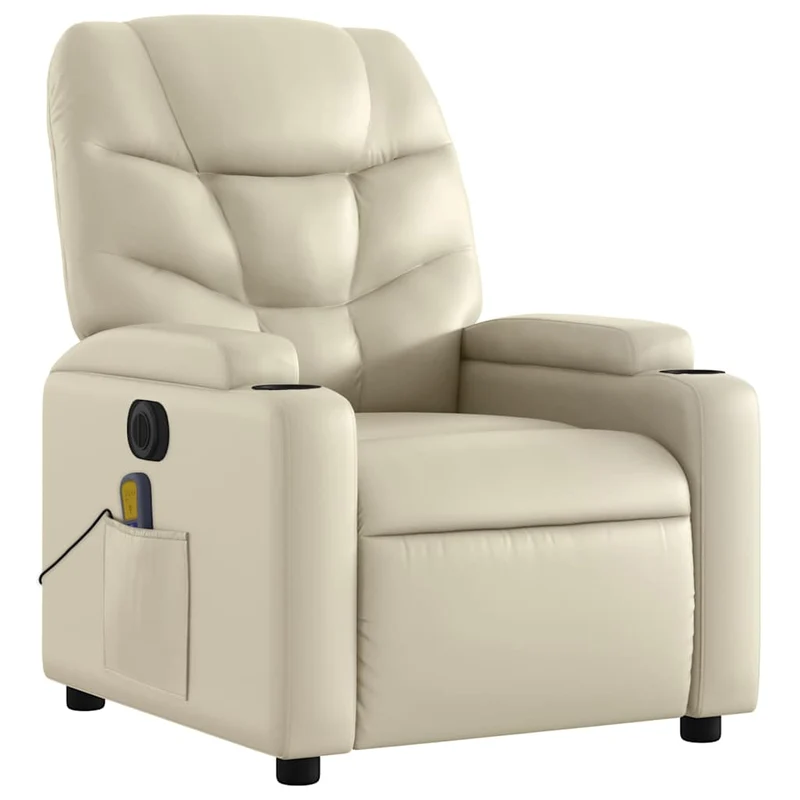 Fauteuil de relaxation TV fonction massage inclinable électrique 6 points de massage en PVC crème DEC027145