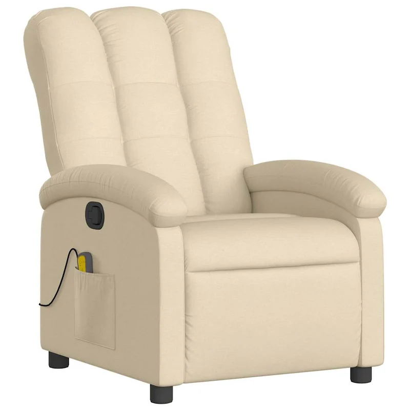 Fauteuil de relaxation TV fonction massage inclinable 6 points de massage en tissu crème DEC026896