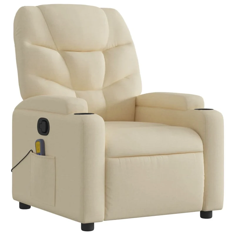 Fauteuil de relaxation TV fonction massage inclinable 6 points de massage en tissu crème DEC026886