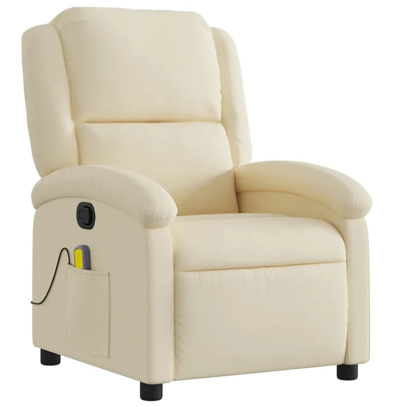 Fauteuil de relaxation TV fonction massage inclinable 6 points de massage en tissu crème DEC026888