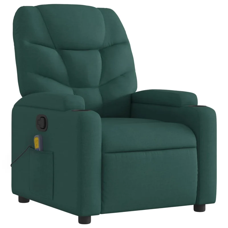 Fauteuil de relaxation TV fonction massage inclinable 6 points de massage en tissu vert foncé DEC027126