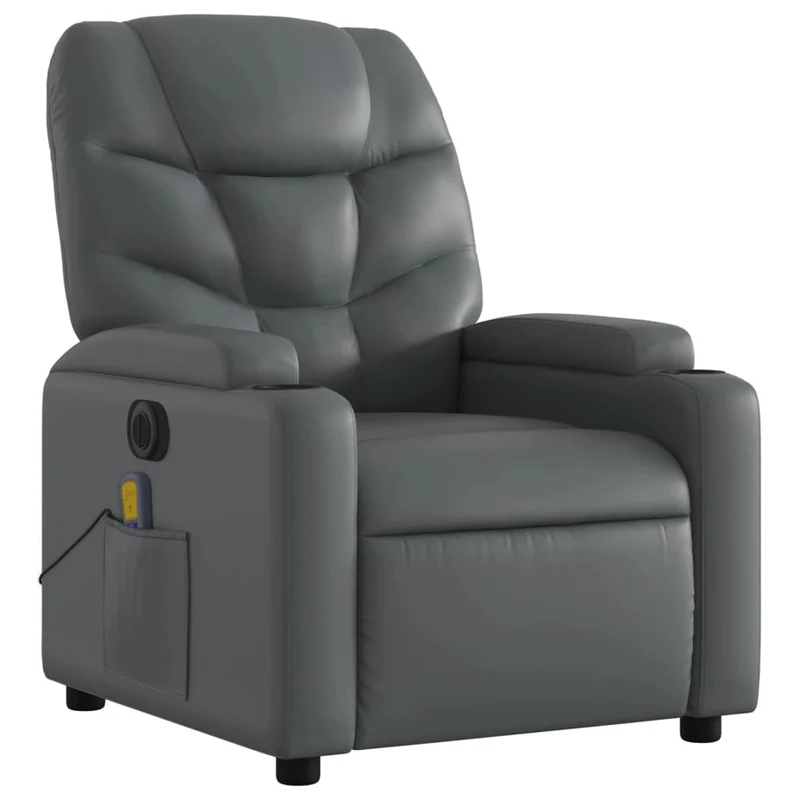 Fauteuil de relaxation TV fonction massage inclinable électrique 6 points de massage en PVC gris DEC027182
