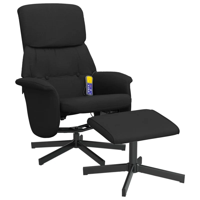 Fauteuil de relaxation TV fonction massage inclinable avec repose-pieds en tissu noir DEC026870