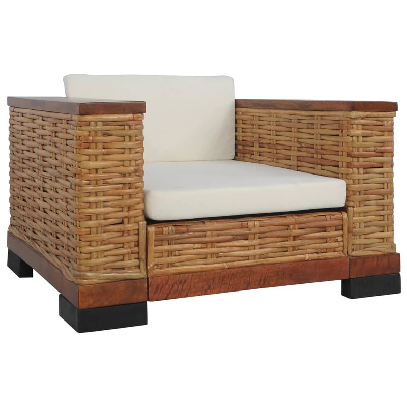 Fauteuil lounge design moderne avec coussins marron rotin naturel brun DEC026822