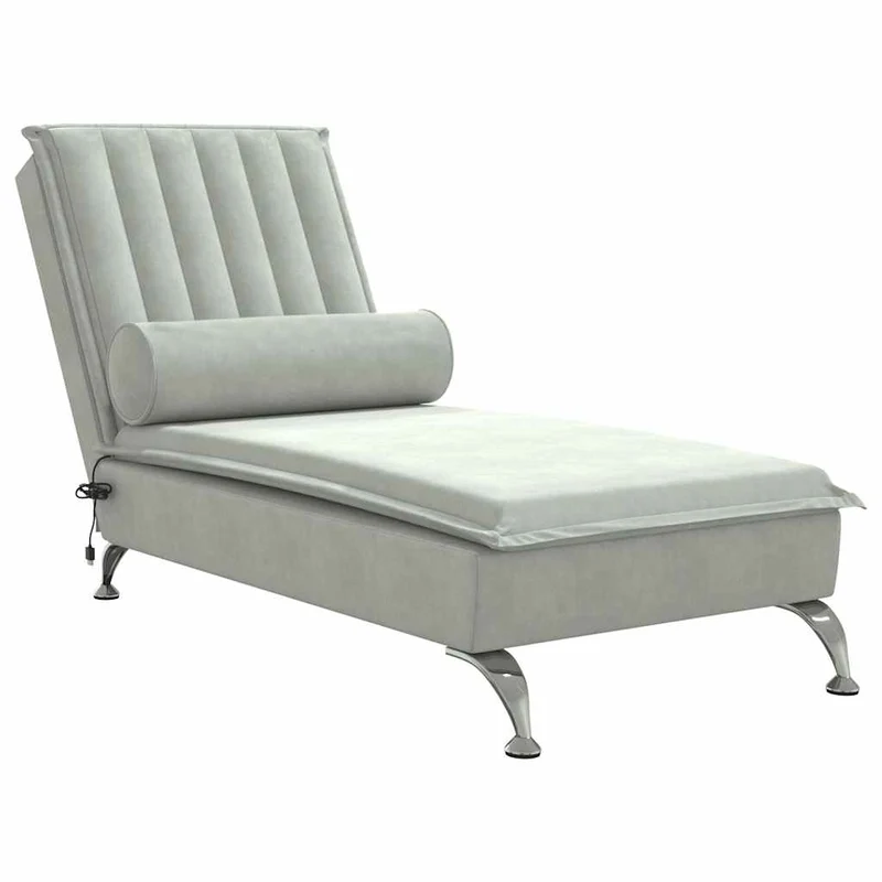 Méridienne chaise longue pour intérieur de massage avec traversin en velours gris clair DEC026147