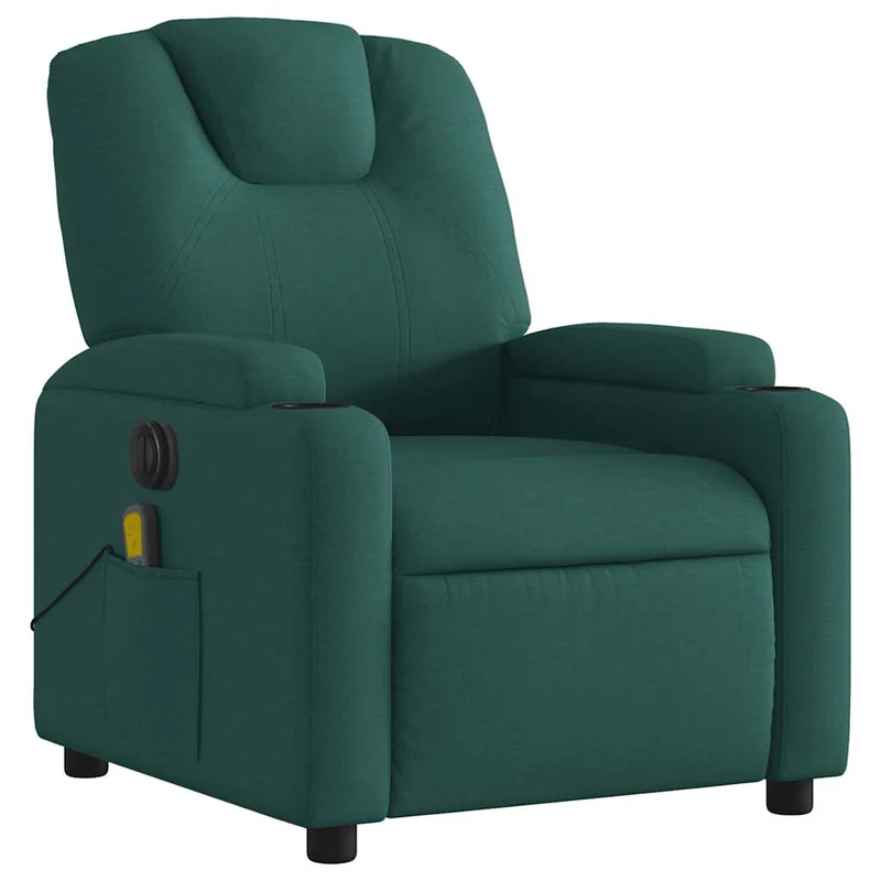 Fauteuil de relaxation TV fonction massage inclinable électrique 6 points de massage en tissu vert foncé DEC027279