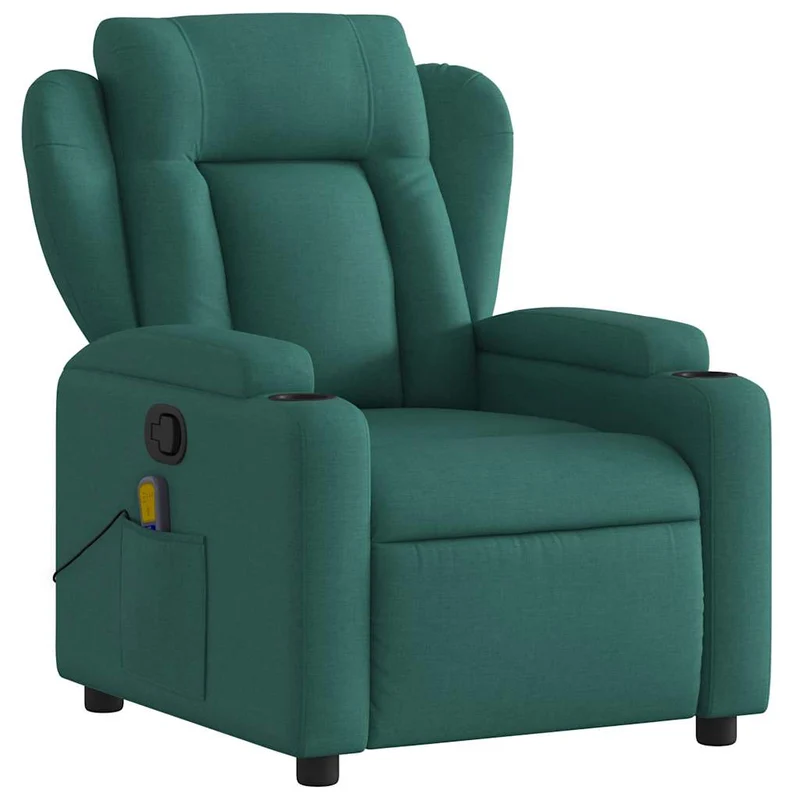 Fauteuil de relaxation TV fonction massage inclinable 6 points de massage en tissu vert foncé DEC027120