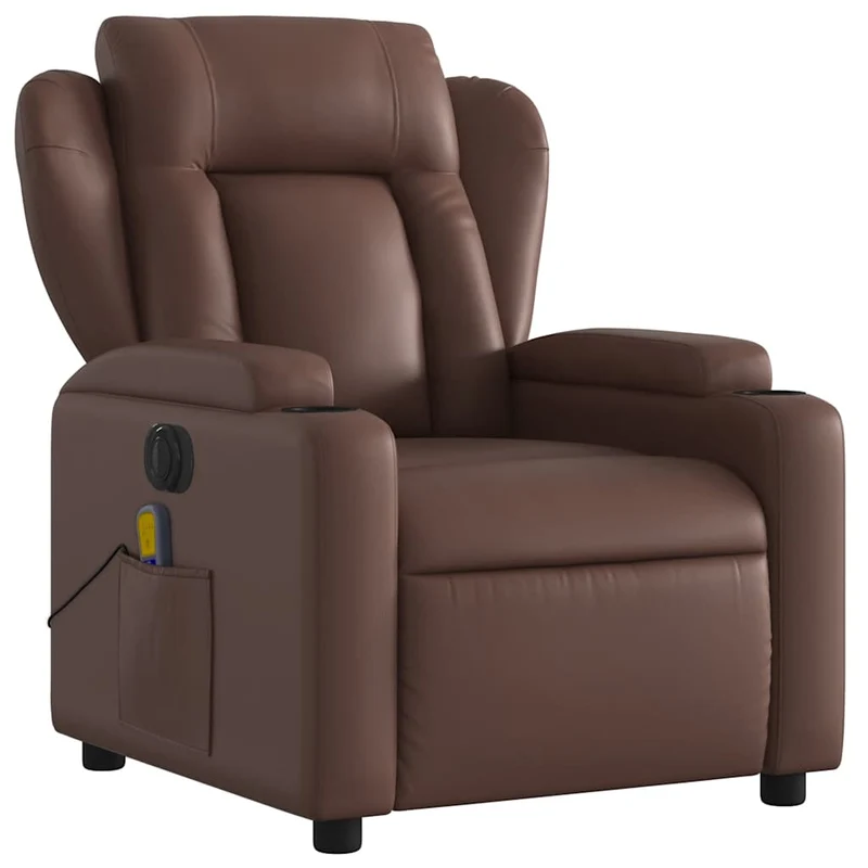 Fauteuil de relaxation TV fonction massage inclinable électrique 6 points de massage en PVC marron DEC027201