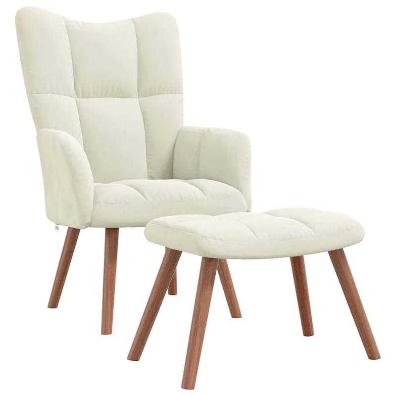 Fauteuil lounge chaise de canapé design moderne avec repose-pied en velours crème DEC026503