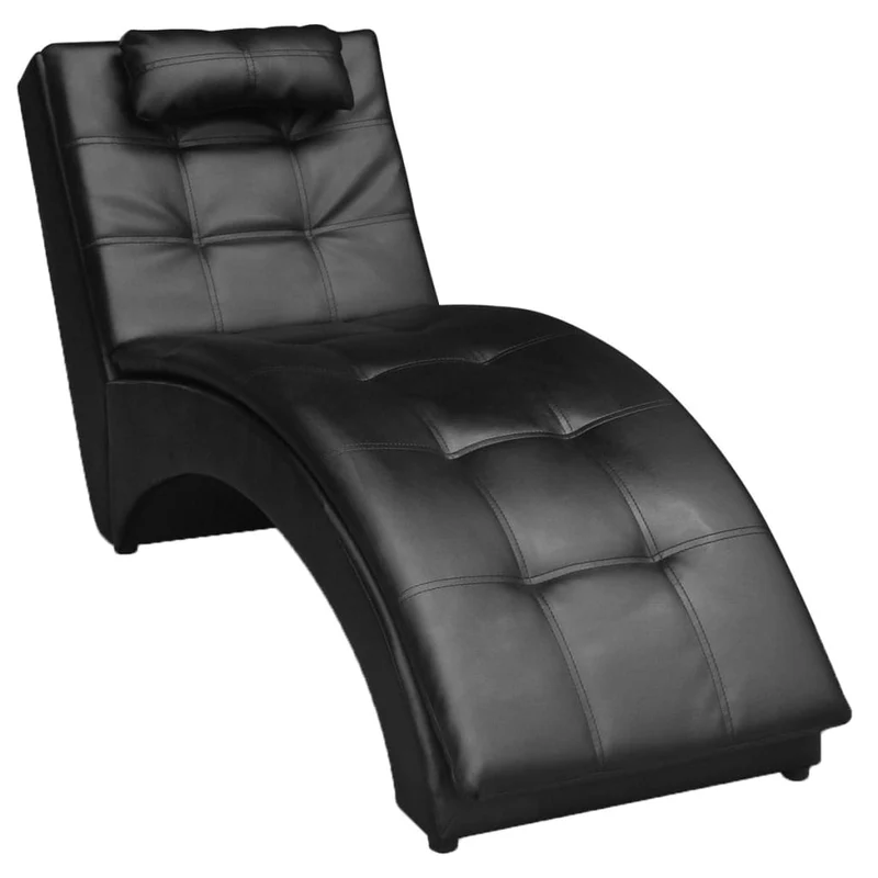 Méridienne chaise longue canapé pour intérieur avec oreiller en PVC noir DEC026111