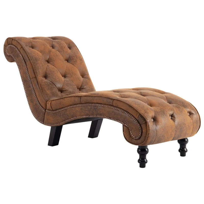 Méridienne chaise longue canapé pour intérieur capitonné en PVC daim marron DEC026200