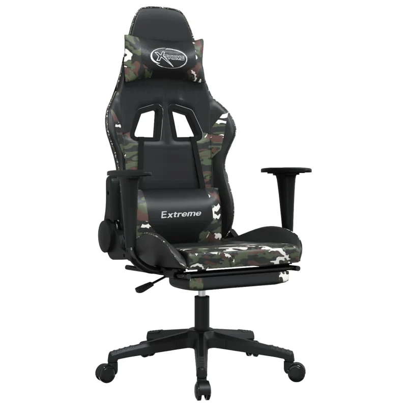 Fauteuil de bureau chaise gaming avec coussin lombaire repose-pied design camouflage PVC multicolore DEC025938