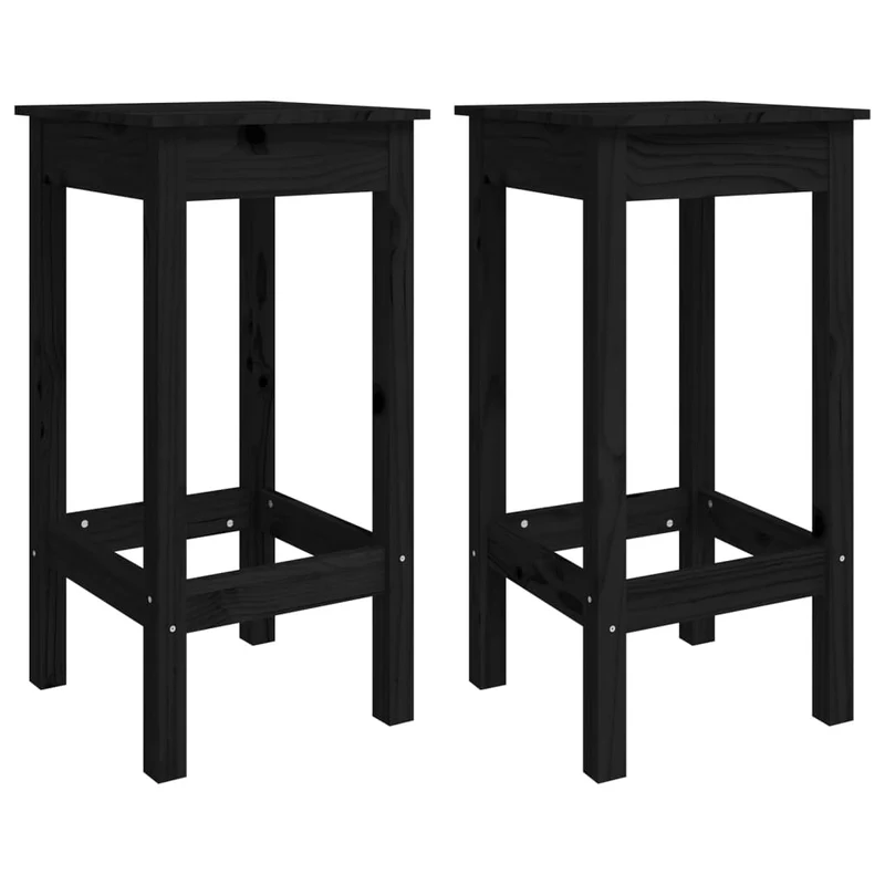 Lot de 2 tabourets de bar avec repose-pieds design simple 40 x 40 x 78 cm en bois de pin noir DEC025187