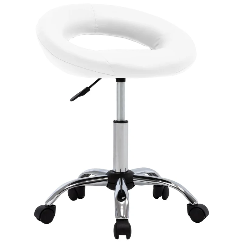 Chaise tabouret pivotant sur roulettes hauteur réglable en PVC blanc DEC025136