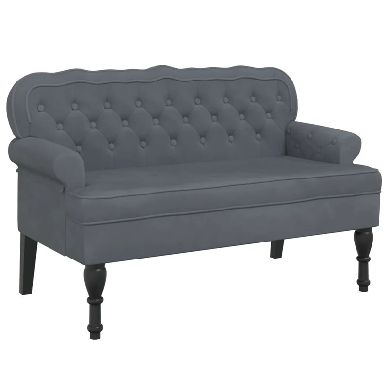 Banquette canapé avec dossier capitonné et accoudoirs 119,5 x 64,5 x 75 cm en velours gris DEC024647