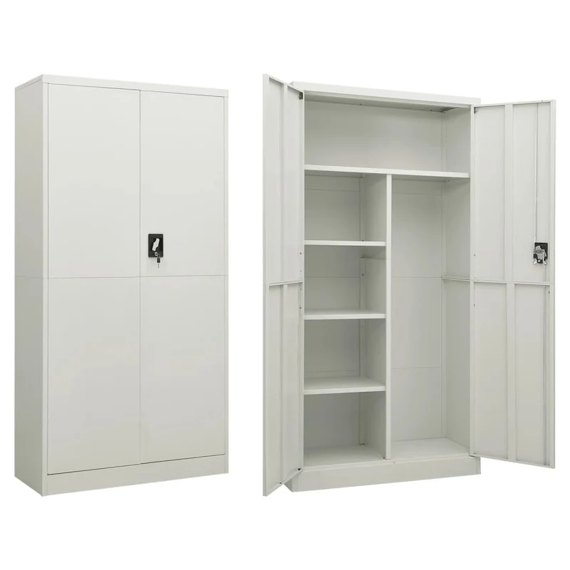 Meuble de bureau armoire de rangement avec 2 portes et 4 étagères 90 x 40 x 180 cm en acier gris DEC024488