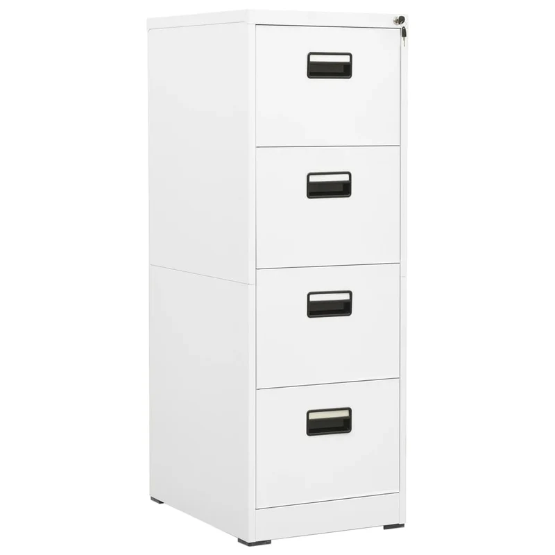 Caissons à tiroirs meuble de bureau avec 4 tiroirs et 1 serrure 46 x 62 x 133 cm en acier blanc DEC024521
