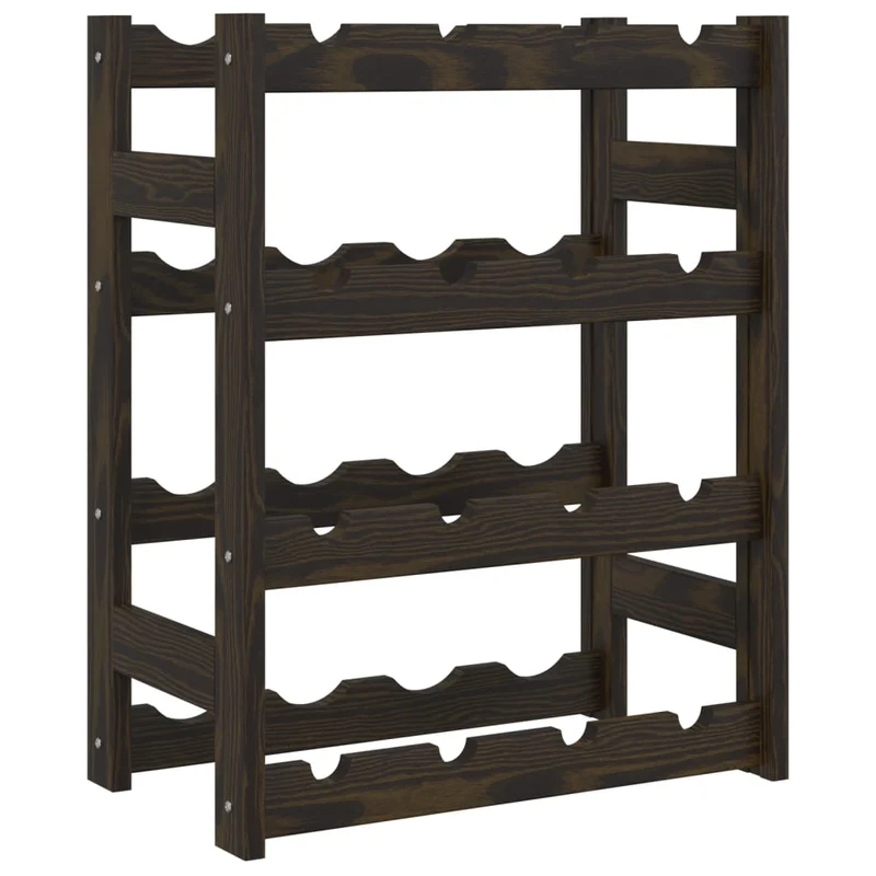 Casier range bouteilles étagère de rangement vin pour 16 bouteilles 4 niveaux en bois pin noir DEC024300