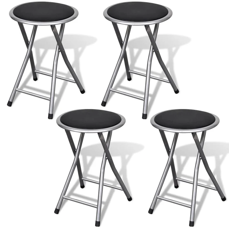 Set de 4 tabourets assise pliables design simple en PVC noir structure en acier DEC026383