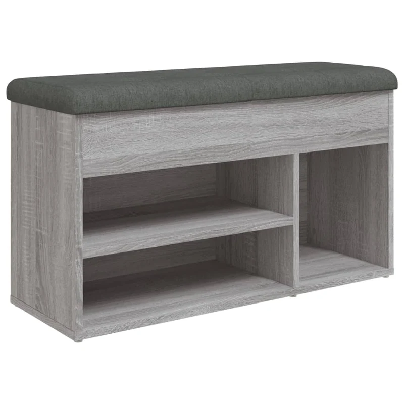 Banc de rangement à chaussures avec coussin d'assise 82 x 32 x 45,5 cm bois d'ingénierie couleur sonoma gris DEC024947
