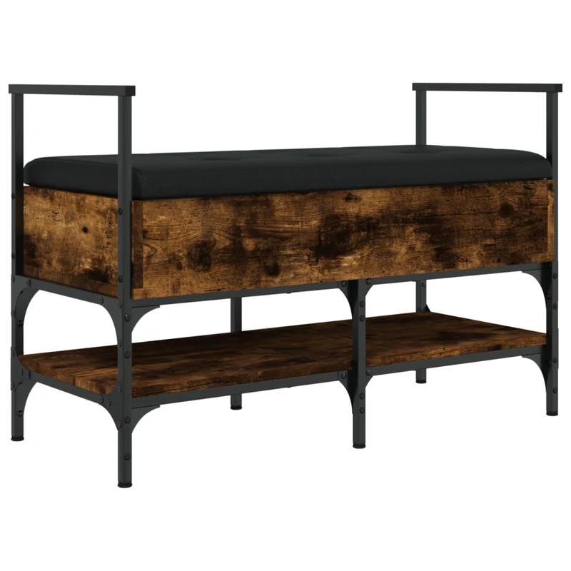 Banc de rangement à chaussures espace de rangement avec coussin d'assise noir 85,5 x 42 x 57,5 cm en bois d'ingénierie couleur chêne fumé DEC024856