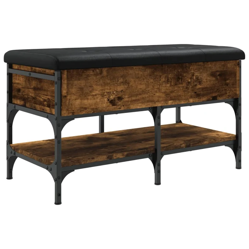 Banc de rangement à chaussures avec espace de rangement 82 x 42 x 45 cm en bois d'ingénierie couleur chêne fumé DEC024854