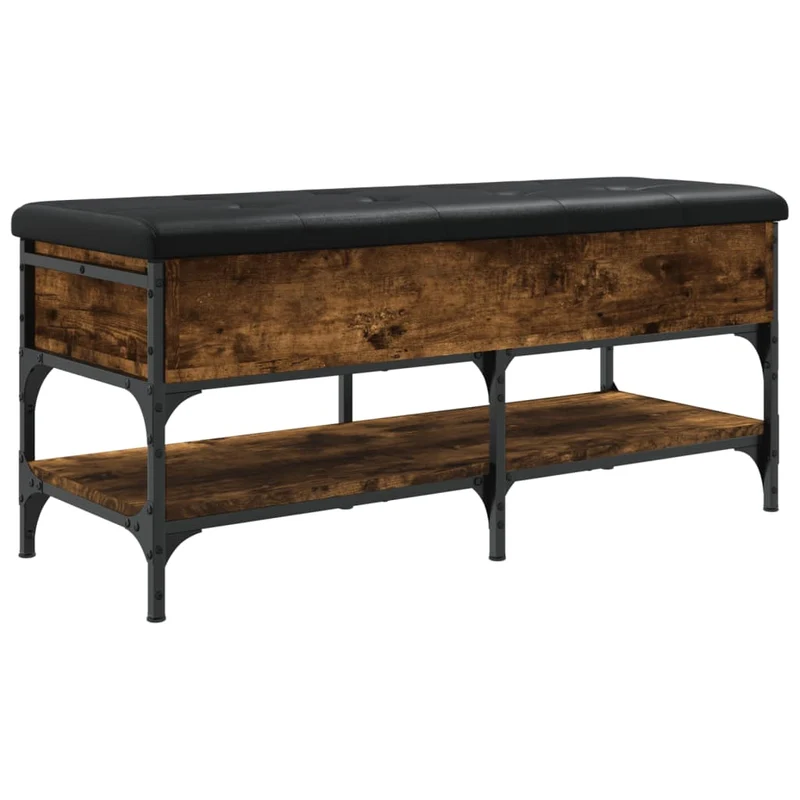 Banc de rangement à chaussures avec compartiment de rangement et coussin d'assise noir 102 x 42 x 45 cm en bois d'ingénierie couleur chêne fumé DEC024839