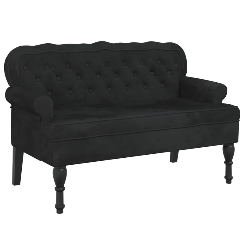 Banquette banc canapé avec dossier capitonné 119,5 x 64,5 x 75 cm en velours noir DEC024656