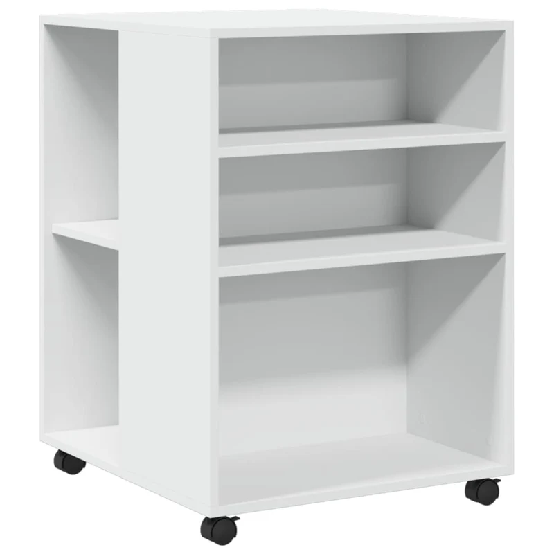 Table d'appoint sur roulettes deux étagères et espace de rangement 55 x 60 x 78 cm en bois d'ingénierie blanc DEC024612