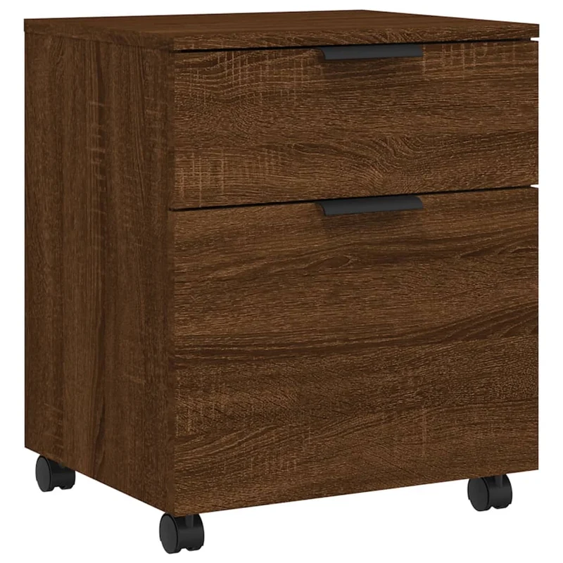 Caissons à tiroirs meuble de bureau sur roulettes couleur chêne marron 45 x 38 x 54 cm bois d'ingénierie DEC024562