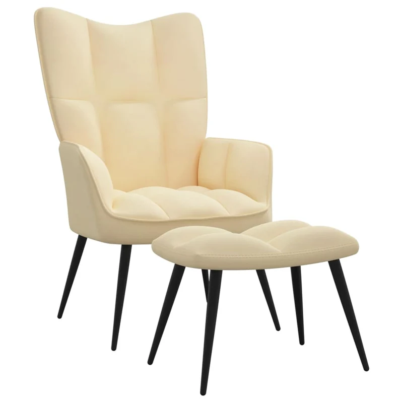 Fauteuil lounge chaise de canapé design moderne avec repose-pieds en velours crème DEC026557