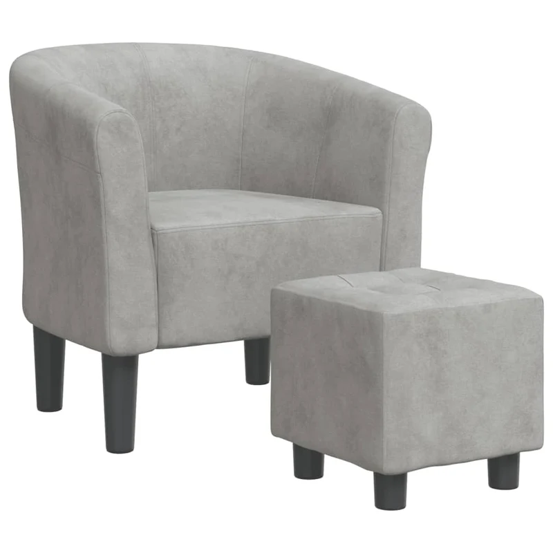 Fauteuil lounge assise confortable design moderne avec repose-pied velours gris clair DEC026421