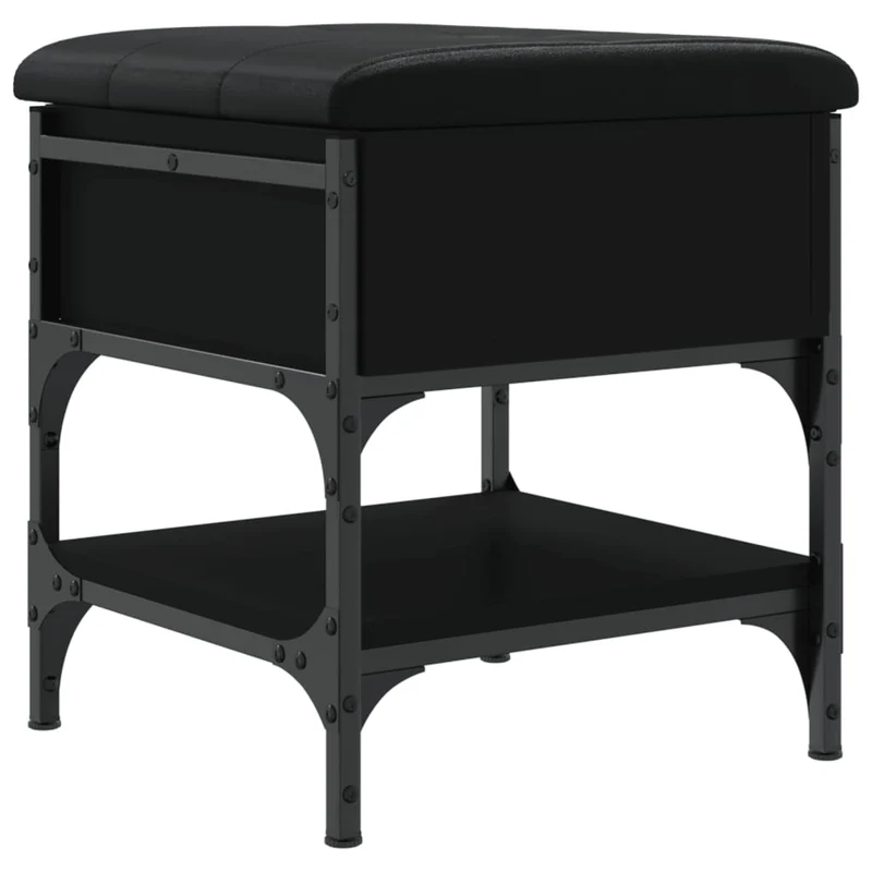 Banc de rangement à chaussures 42 x 42 x 45 cm bois d'ingénierie noir cadre en métal DEC024915