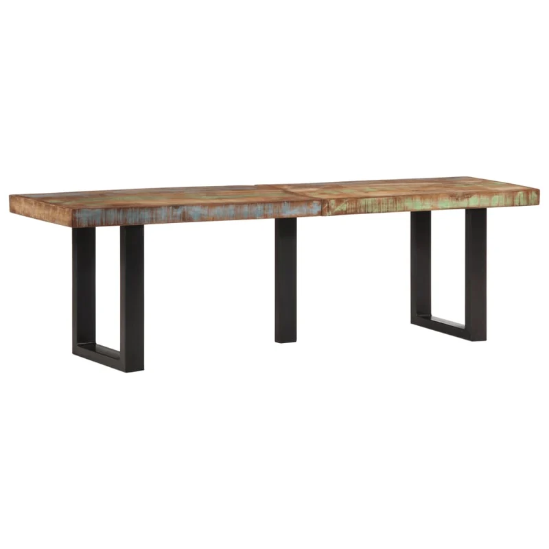Banc banquette style industriel 160 cm bois de récupération et acier brun DEC024695
