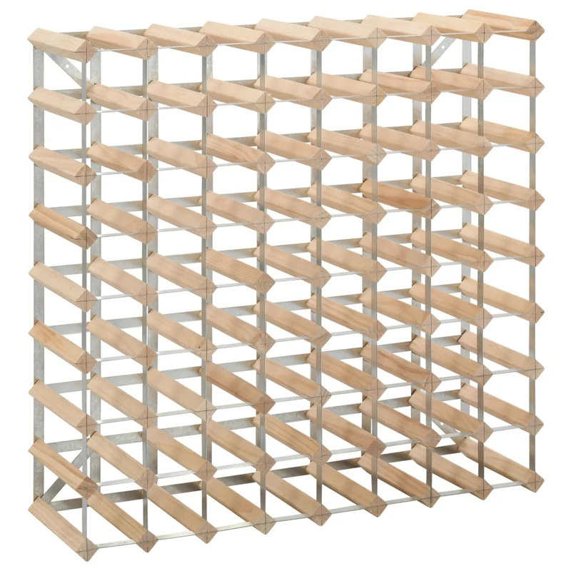 Casier range bouteilles étagère de rangement vin pour 72 bouteilles bois de pin et acier galvanisé DEC024341