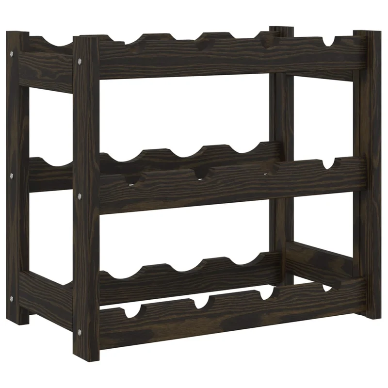 Casier range bouteilles étagère de rangement vin pour 12 bouteilles bois pin noir DEC024293