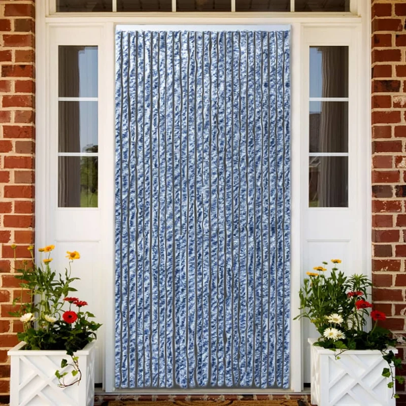 Rideau contre insectes moustiquaire Bleu blanc et argenté 100x220 cm Chenille DEC022177