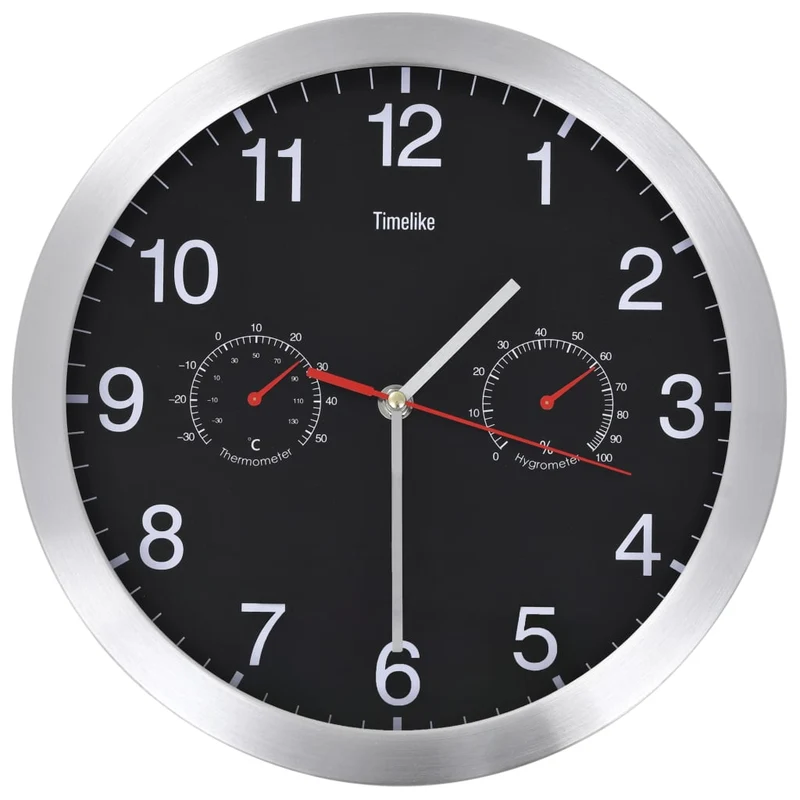 Horloge murale à quartz Hygromètre et thermomètre 30 cm Noir DEC022255