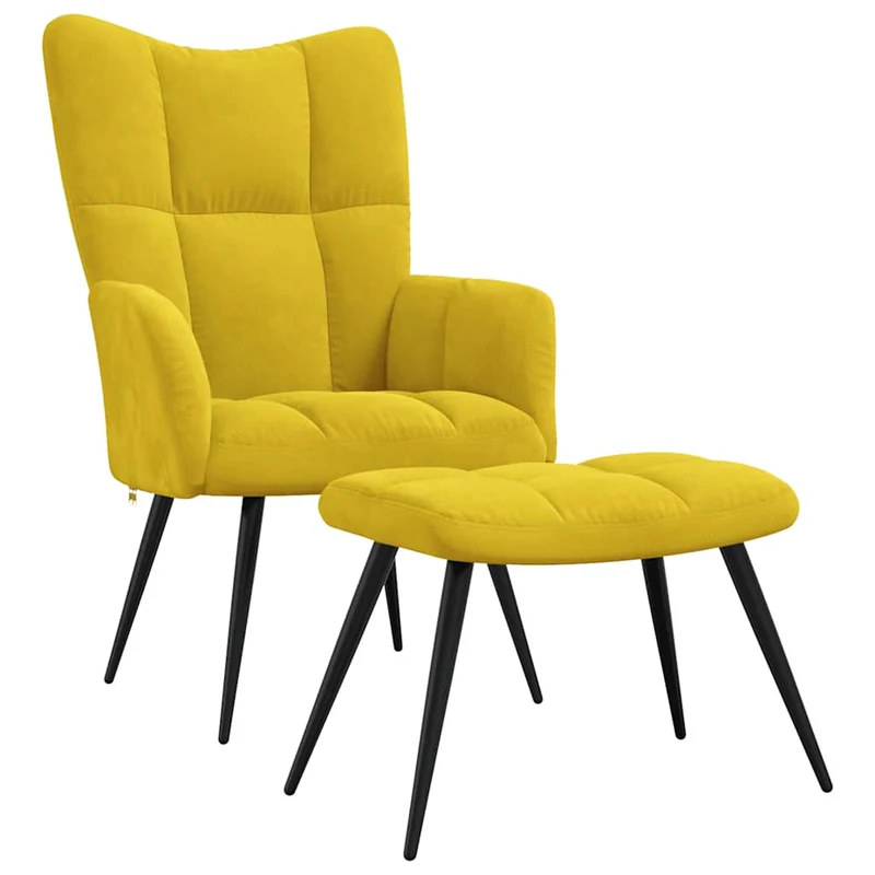 Fauteuil lounge chaise de canapé design moderne avec repose-pieds en velours jaune moutarde DEC026597