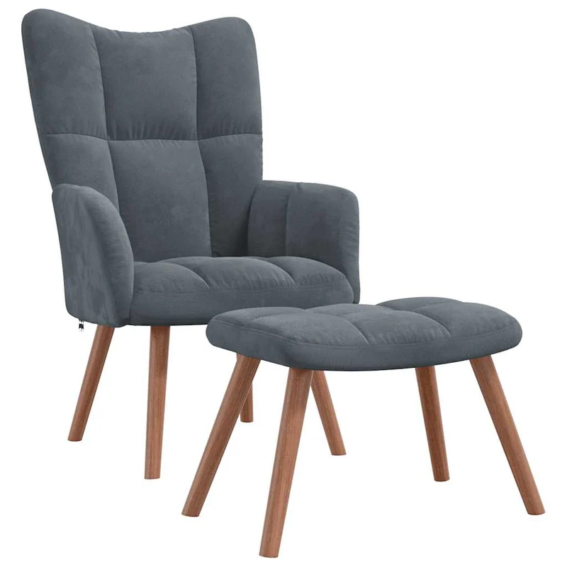 Fauteuil lounge chaise de canapé design modene avec repose-pied en velours gris foncé DEC026523