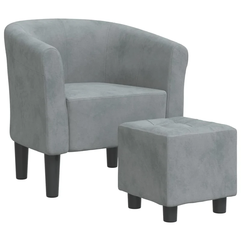 Fauteuil lounge assise confortable design moderne avec repose-pied en velours gris foncé DEC026423