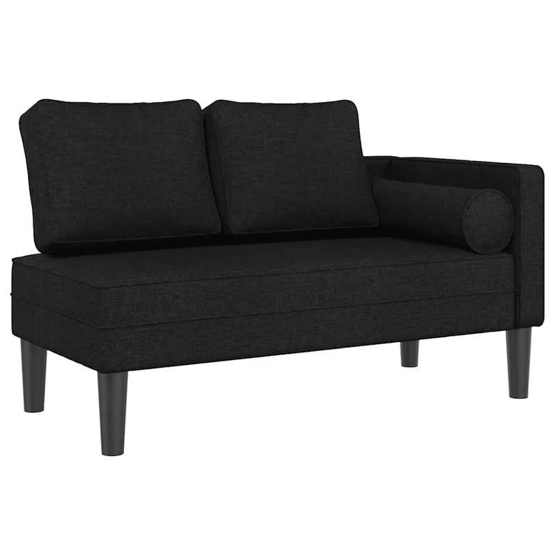 Méridienne chaise longue canapé pour intérieur 116,5 x 62 x 57,5 cm avec coussins en tissu noir DEC026090