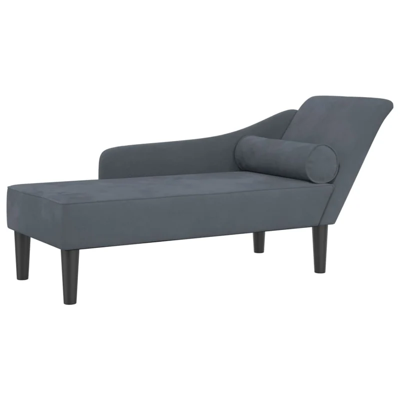 Méridienne chaise longue canapé pour intérieur avec coussins en velours gris foncé DEC026081